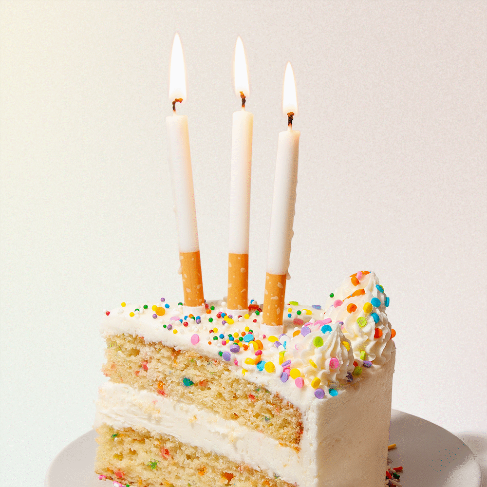 cigarette candles on a birthday cake